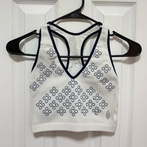 FP Movement by Free People White and Navy Patterned Tank Top